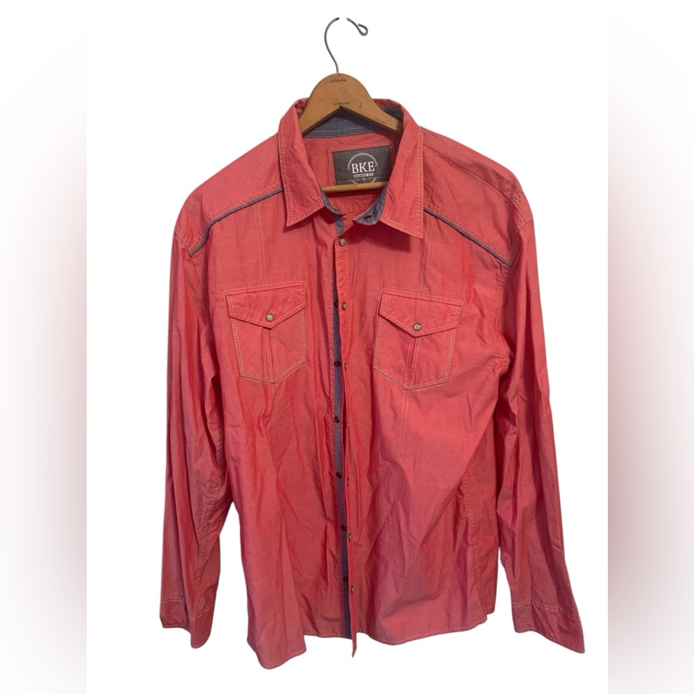 BKE Relaxed Fit Red Long‎ Sleeves Pearl Snap Button Down Shirt Men’s Size XL